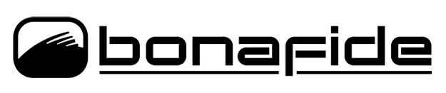 Logo von Bonafide mit stilisiertem Schriftzug und grafischem Element in Schwarz auf hellem Hintergrund.