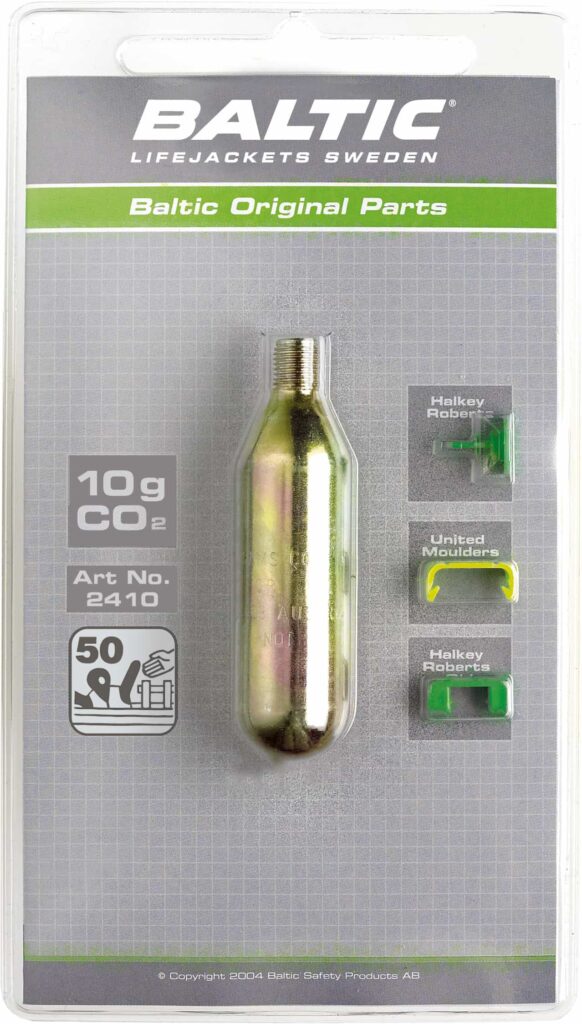Packung mit CO2-Patrone (10 g) und zwei Teilen für Baltic Lebensrettungswesten.