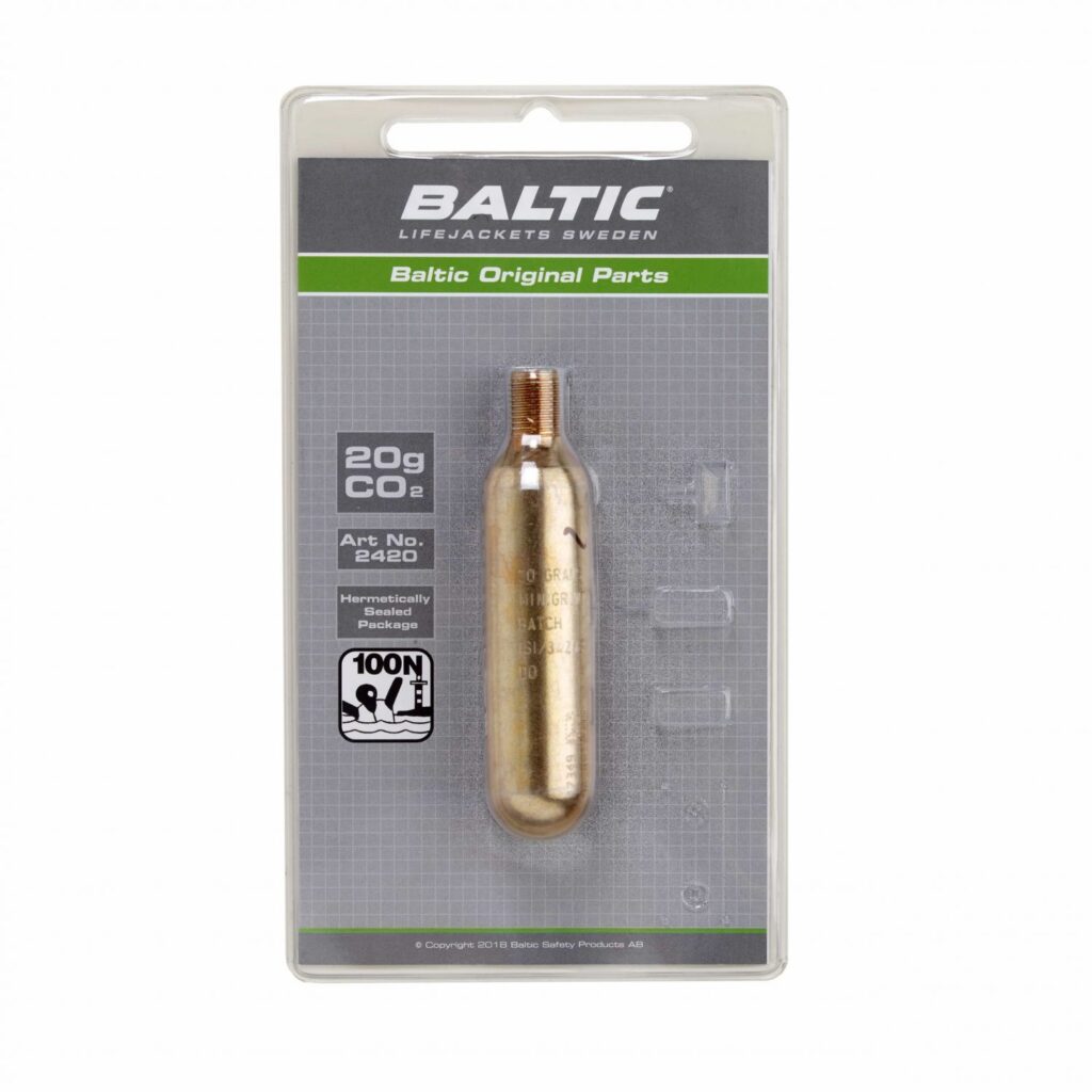 CO2-Patrone für Schwimmwesten, 20g, in hermetisch versiegelter Verpackung von Baltic.